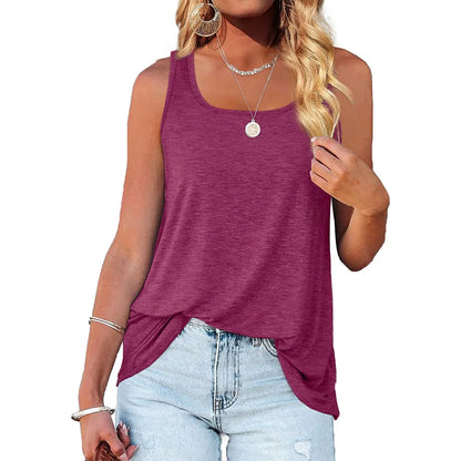 Womens Tank Tops U Neck Dolphin Hem Casual Flowy Summer Sleeveless Tunic Tshirts
