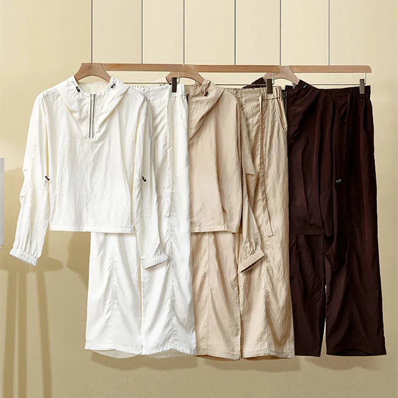 Women's Spring Summer New Hooded suit Casual Sports Fashion Chain Cardigan with Trousers Two-piece Set Badiee Stylez