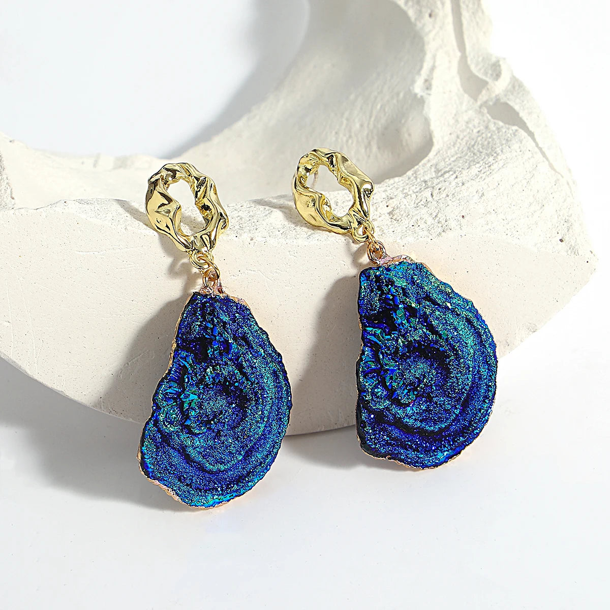 AENSOA Vintage Abstract Simulated Natural Stone Dangle Earrings for Women Van Gogh Painting Star Geometric Volcanic Rock Earring A994713E