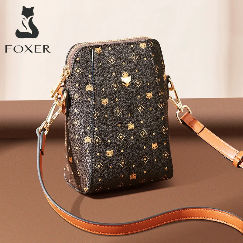 FOXER Woman Small Monogram Cellphone Bag Vintage Shoulder Bag Girl Mini Crossbody Bag PVC Lady Messenger Bag Gift for Wife,Lover 9158V006F1B CHINA
