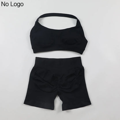 Fitness Shorts Sets Seamless Yoga Set Women 2Pcs Halter Sports Bra Scrunch Butt Gym Shorts Set Workout Clothes Summer Sportswear Badiee Stylez
