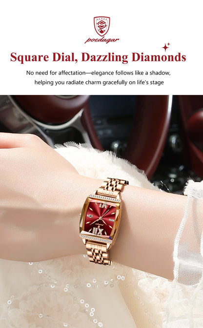 POEDAGAR Diamond Luxury Watch For Woman High Quality Waterproof Date Ladies Quartz Watch Stainless Steel Women Watches Reloj+Box