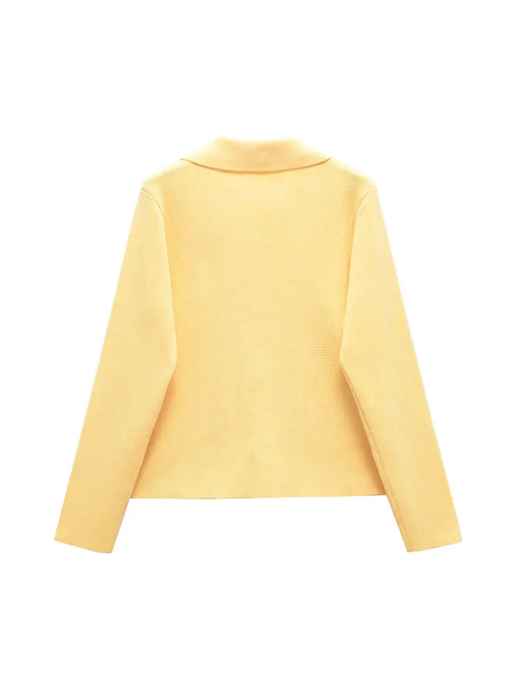 TRZA Women Fashion With Beaded Buttons Knit Cardigan Sweater Long Sleeve Patch Pockets Female Outerwear Chic Tops