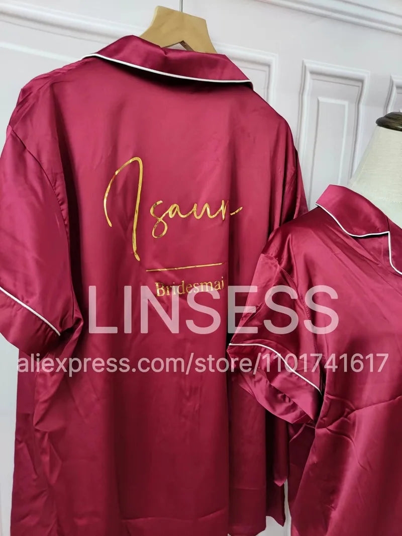 Monogram Bridesmaids Bridal Party Pyjamas Personalized Silky Satin Pajamas Bride and Bridal Squad Silk Satin Wedding Pyjama Set