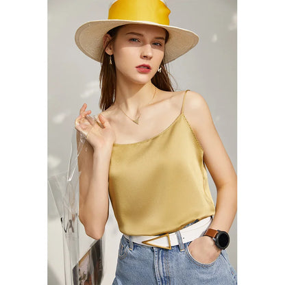 AMII Minimalism Sleeveless Top Women 2024 Summer New Camisole&Vest Office Lady Straight Chiffon Casual Female Clothing 12140330 golden12332016