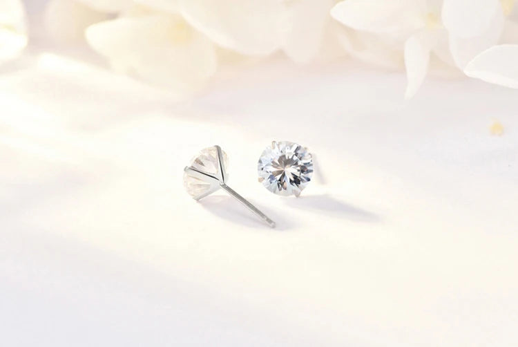 Crystal Zircon Real 925 Sterling Silver Earrings Channel Cubic Zirconia Silver Stud Earrings for Women Sterling Silver Jewelry