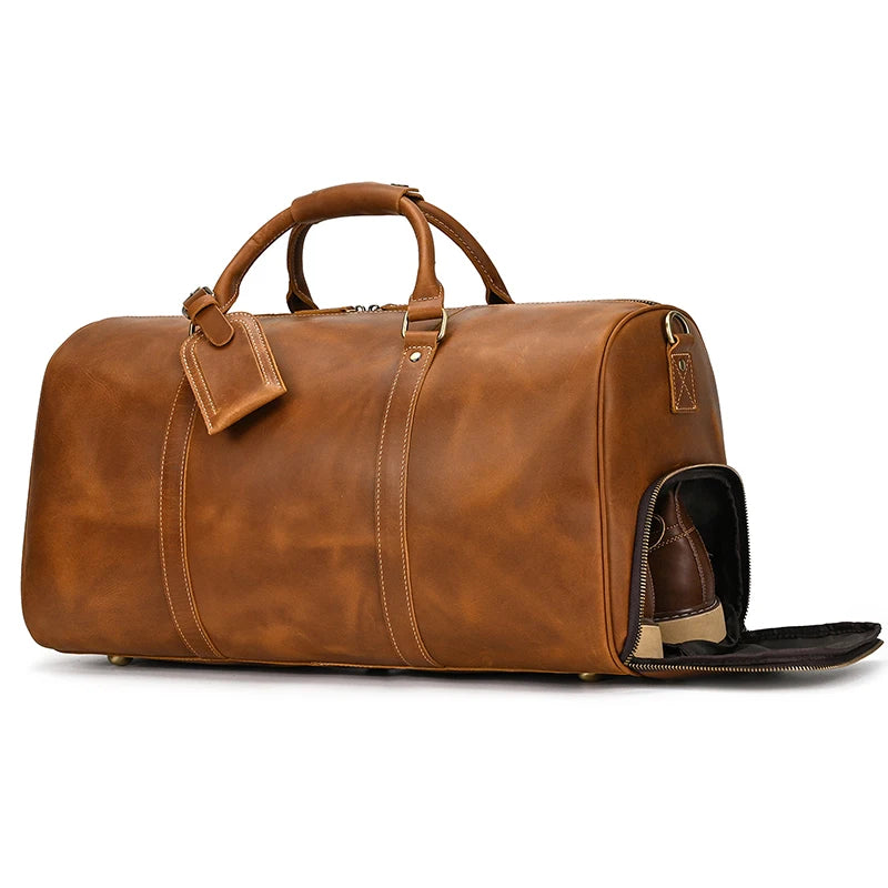 Luxury Genuine Leather Men Women Travel Bag Cow Leather Carry On Luggage Bag Travel Shoulder Bag Male Female Weekend Duffle Bag