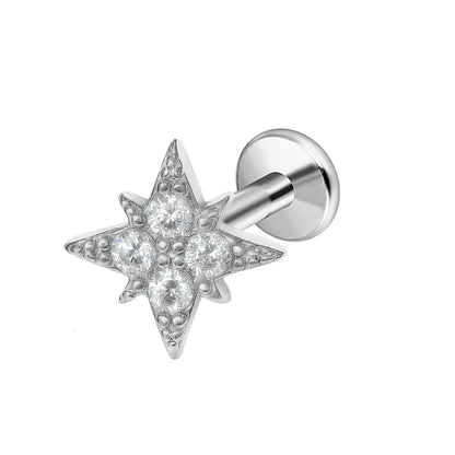 Moon Flat Back Earrings Star Labret Piercing Tragus Heart Internal Thread Cartilage Helix 100% 316L Stainless steel Body Jewelry Badiee Stylez