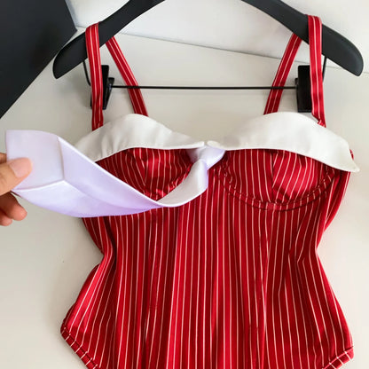 SINGREINY Summer Corset Stripe Tank Top Women Tie Strapless Chic Backless Hotsweet Camis 2025 Streetwear Club Sexy Mini Top