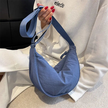 Women Crossbody Bag Casual Nylon Half Moon Shoulder Bags Large Capacity Lightweight Travel Women's Bag