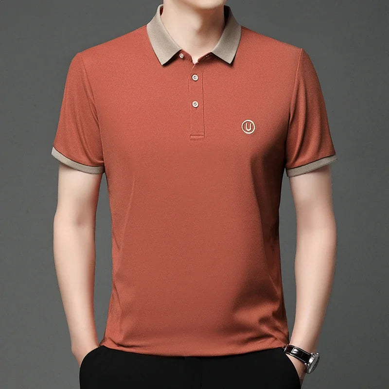 2024 Men's New Embroidered Cotton Business Leisure Short Sleeved POLO Shirt Fashion Short Sleeved Comfortable and Breathable Top