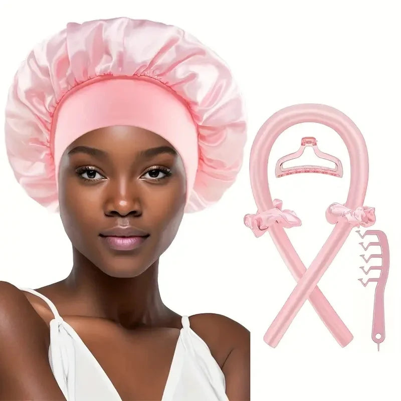6Pcs Women No-Heat Curly Hair Stick Satin Sleep Cap Set Hair Clip and Ring Comb Sponge Hair Curler Suitable for All Hair Types Badiee Stylez