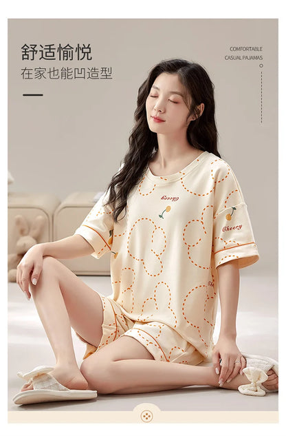Summer 100% Cotton Women's Pajamas With Padded Bra Sweet Princess Cartoon Comfortable Short Sleeve Shorts Pajama Sets