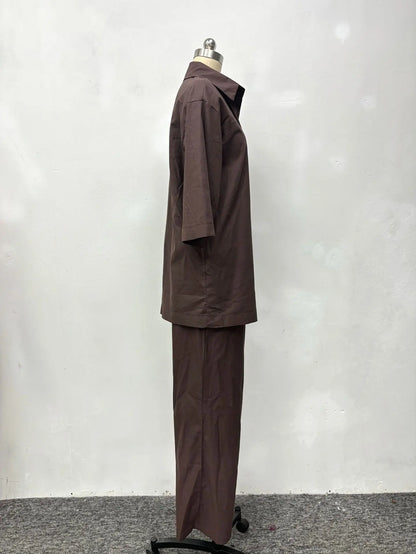 Cotton Linen Set Women Spring Summer Loose Oversize Long Sleeve Shirt Long Pants 2 Piece Sets Casual Office Ladies Trousers Suit
