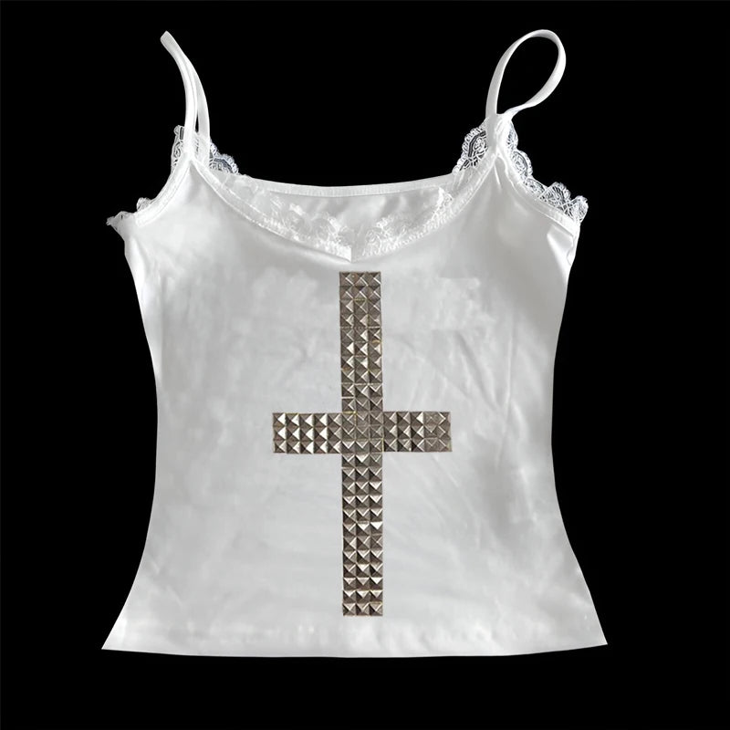 Emo Kpop Goth Baby Tees Women 90s Vintage Clothing T-shirts Kawaii Girl Harajuku Cross Hot Stamping Y2k Clothes Streetwear white03