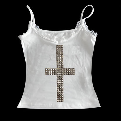 Emo Kpop Goth Baby Tees Women 90s Vintage Clothing T-shirts Kawaii Girl Harajuku Cross Hot Stamping Y2k Clothes Streetwear white03