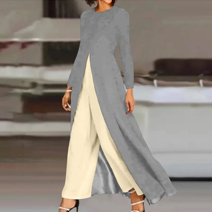 Jumpsuit Women 2024 Summer Fashion Colorblock Patchwork Rhinestone Square Collar Long Sleeve Asymmetrical Daily Long Jumpsuit Badiee Stylez