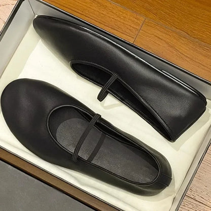 Round Toe Mary Janes Shoes For Women Elastic Band Solid Color Shallow Flat Female Shoes Concise Designer New Brand Girls Shoes black