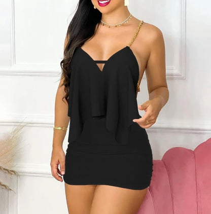 2024 Summer Women's Dress Sexy Royal Sister Style Private Dress Celebrity Backless Women's Mini Party Dress Fashion High Street E