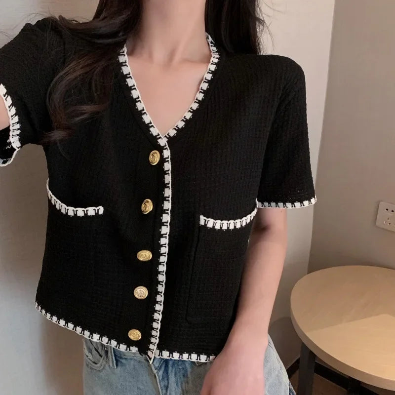 Plus Size Knitted Short Sleeve Open Cardigan for Women Elegant Slimming Style Summer Thin Material Big Size Fashionable