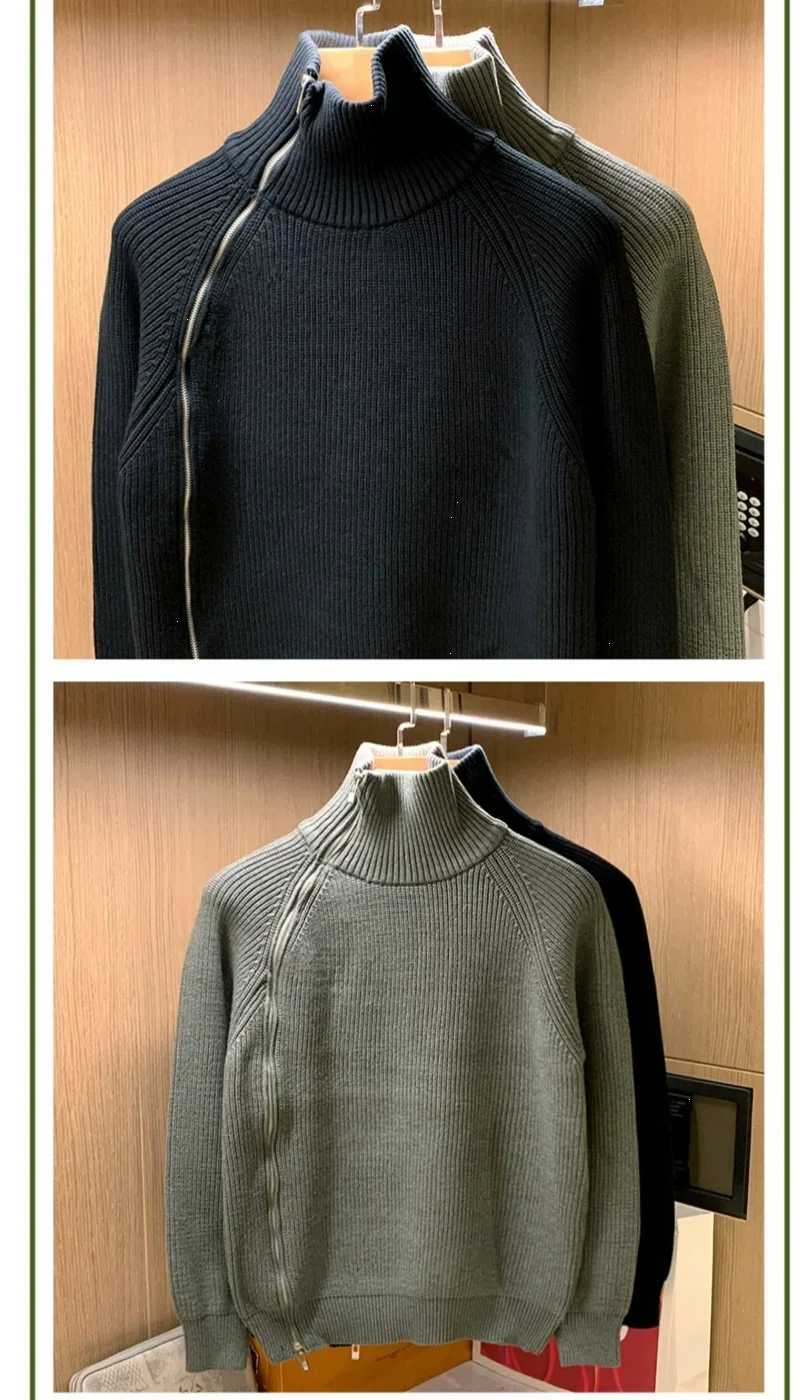 2025 Trendy Brand Solid Color Half Turtleneck Sweater for Men in Winter Personalized Side Zipper Sweater Design Warm Top Badiee Stylez