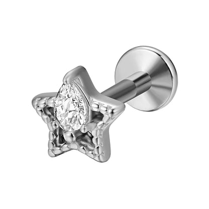 Moon Flat Back Earrings Star Labret Piercing Tragus Heart Internal Thread Cartilage Helix 100% 316L Stainless steel Body Jewelry Badiee Stylez