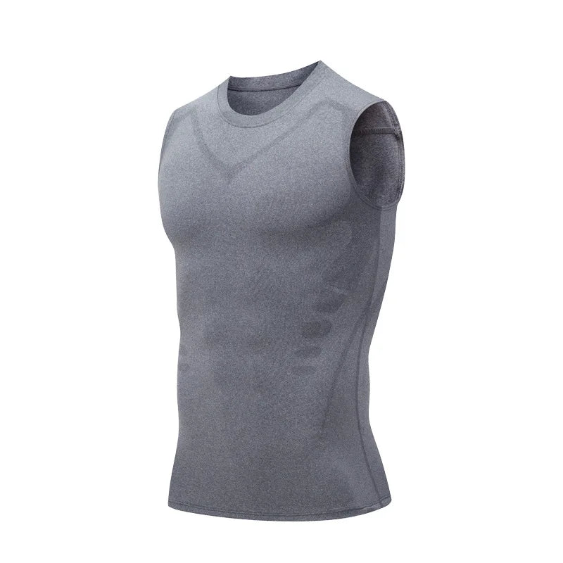 Mans Compression Tank Top Men Gym Shirt Sleeveless Quick Dry Sportswear Male Fitness Bodybuilding Vest Workout Muscle Top 807 gray