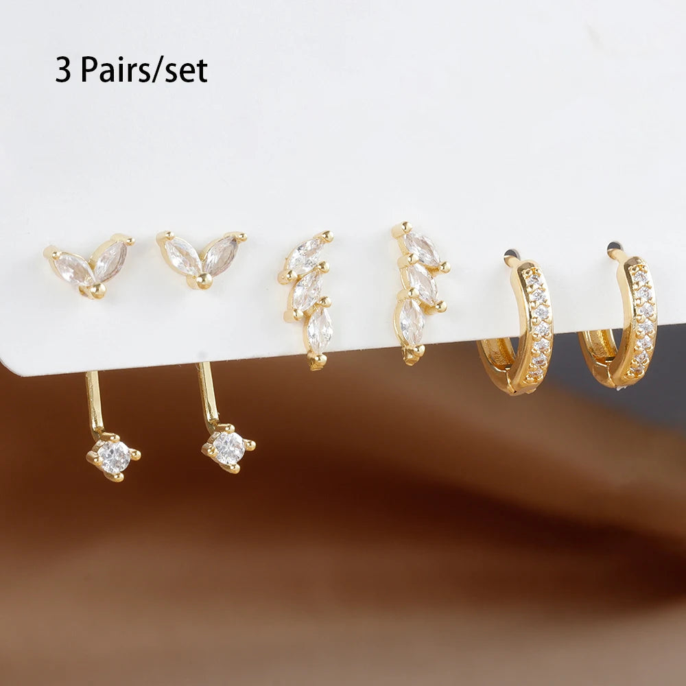 3 Pairs Exquisite Zircon Little Huggies Hoop Earrings Set for Women Stainless Steel Unique Cartilage Earring Piercing Jewelry Badiee Stylez