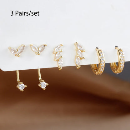 3 Pairs Exquisite Zircon Little Huggies Hoop Earrings Set for Women Stainless Steel Unique Cartilage Earring Piercing Jewelry Badiee Stylez