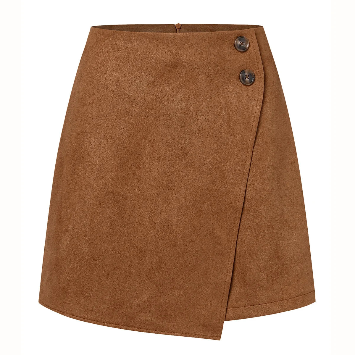 New Arrival 2025 Women's Autumn Winter Suede Irregular Skirt Solid Color High Waist Zipper Button Short Skirts For Woman Khaki