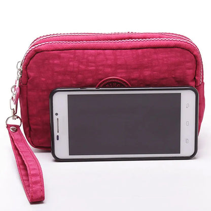 Bags Fabric Phone Purse Solid Color Coin Purse Three Zippers Bags Korean Style Wallets Women Wallets Wrinkle Clutch Bag
