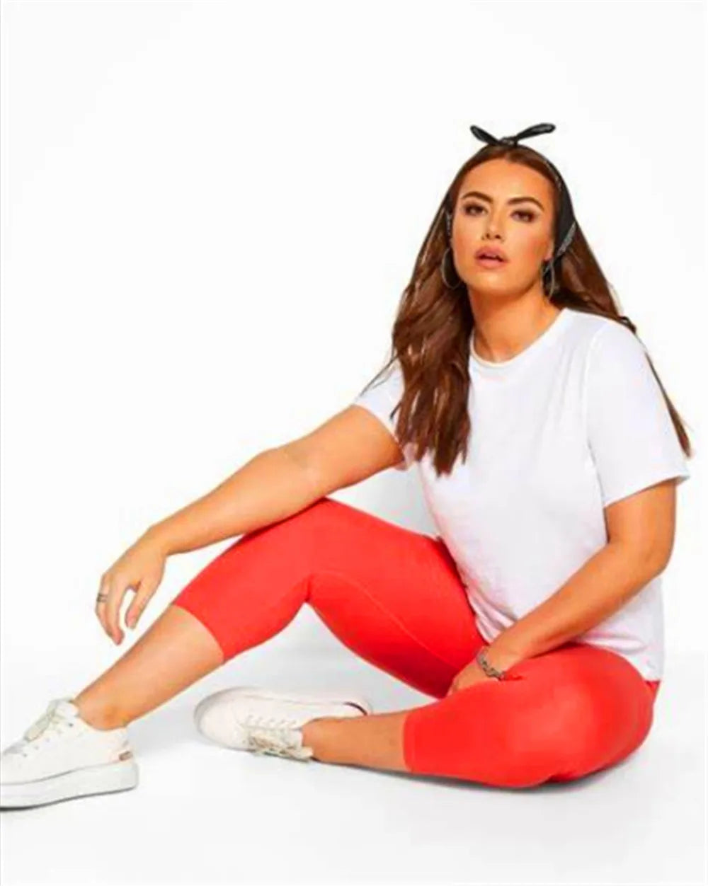 Women Capris Plus Size Curve Cropped Leggings Ultra Strech White Blue Orange Black Stretchy Work Out Leggings 2X 3X