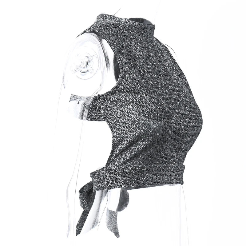 WhereMery Sexy Women Backless Tank Top Y2K Bling Glitter Sleeveless Bandage Crop Tops Summer Girl Fashion Streetwear Skinny Vest