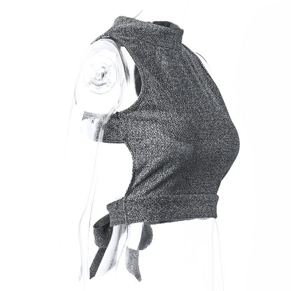 WhereMery Sexy Women Backless Tank Top Y2K Bling Glitter Sleeveless Bandage Crop Tops Summer Girl Fashion Streetwear Skinny Vest