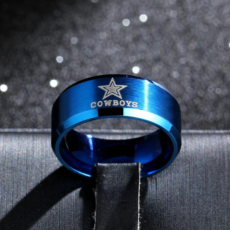 MOREDEAR 8mm Black Titanium Ring Dallas Cowboys For Men and Women