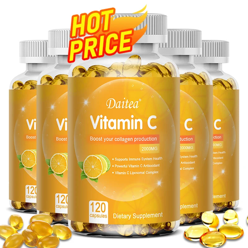 Daitea Vitamin C Capsules 2000 mg Nutritional Supplement - Antioxidants promote skin, hair, nails and immune health