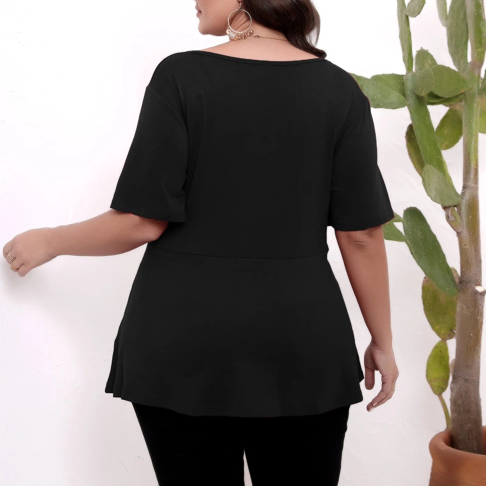 Plus size top women's short sleeve round neck belted t-shirts spring summer ladies casual T-shirt tops solid color pullover