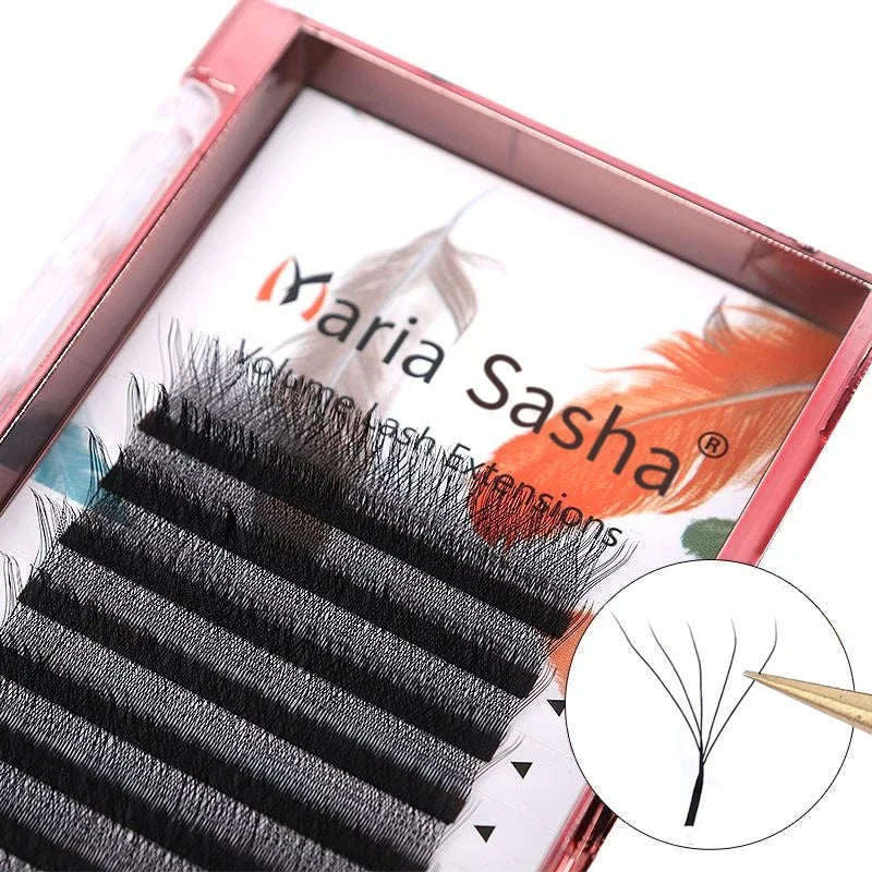 MARIA 5D W Lashes Easy Fan Eyelash Extensions Wholesales Y Premade Volume 12 Rows W Style Natural Soft Private Logo 0.07mm