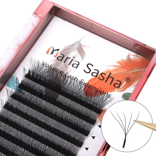 MARIA 5D W Lashes Easy Fan Eyelash Extensions Wholesales Y Premade Volume 12 Rows W Style Natural Soft Private Logo 0.07mm