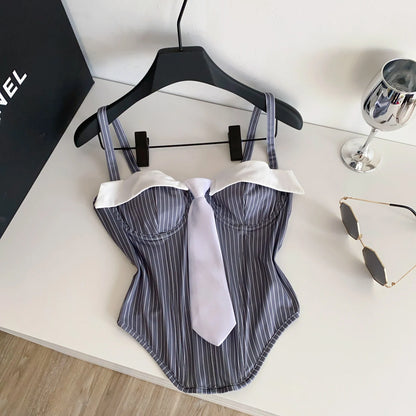 SINGREINY Summer Corset Stripe Tank Top Women Tie Strapless Chic Backless Hotsweet Camis 2025 Streetwear Club Sexy Mini Top