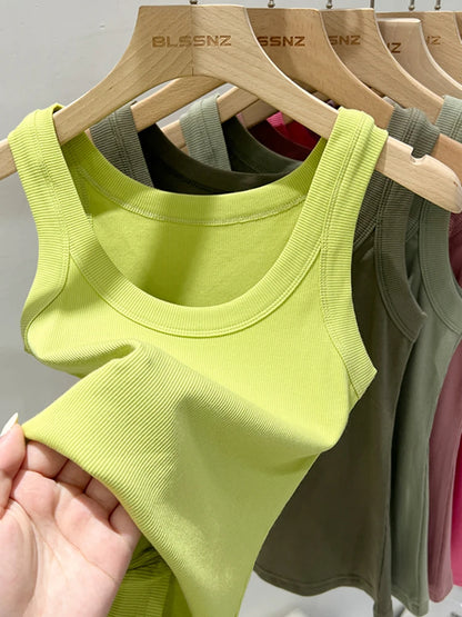 zjaiss Women Solid Round Neck Ribbed Tank Top Camisole Women 2025 Summer Basic Elastic Tank Top O Neck Solid Tank Top Fruit green