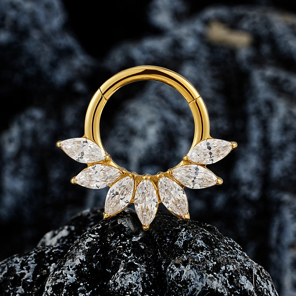 Right Grand 16G Marquise CZ Hinged Segment Hoop Nose Ring ASTM F136 Titanium Septum Piercing Cartilage Daith Hoop Earring