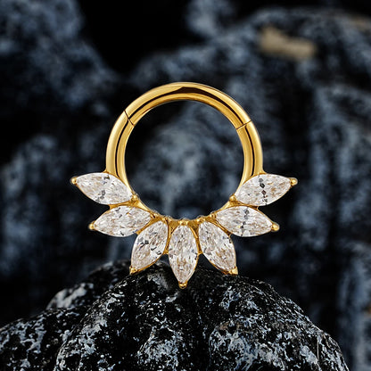 Right Grand 16G Marquise CZ Hinged Segment Hoop Nose Ring ASTM F136 Titanium Septum Piercing Cartilage Daith Hoop Earring