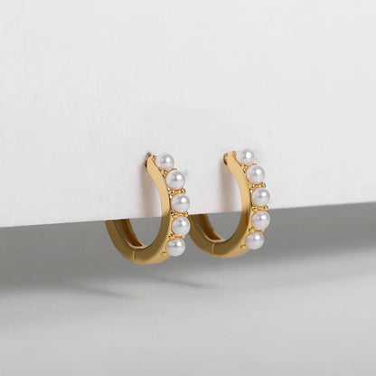 2 Pair/Set Fashion Stainless Steel Imitation Pearls Dangle Hoop Earrings for Women Dainty 18k Gold Plated Hoops Vintage Jewelry