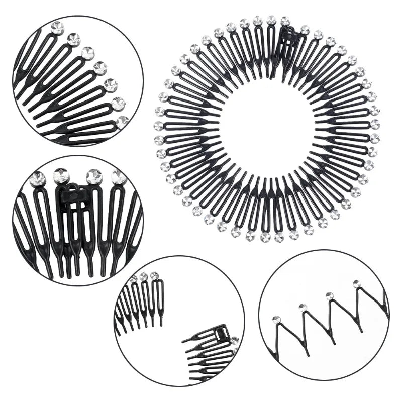 Rhinestone Plastic Full Circle Stretch Diamond Flexible Comb Women Girl Flexible Plastic Circle Teeth Hair Accessories Wholesale
