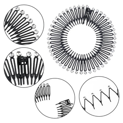 Rhinestone Plastic Full Circle Stretch Diamond Flexible Comb Women Girl Flexible Plastic Circle Teeth Hair Accessories Wholesale
