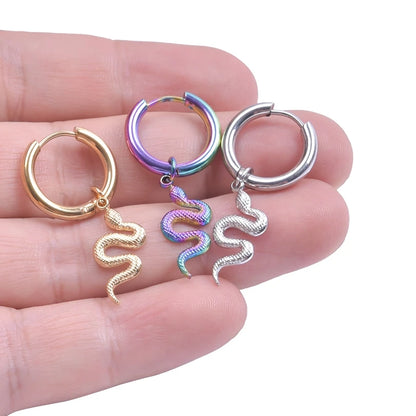 Serpent Snake Charm Earring Stainless Steel Jewelry/Earrings For Women Men Pendant Animal Ear Piercing Hoop Oorbellen Party Girl Badiee Stylez