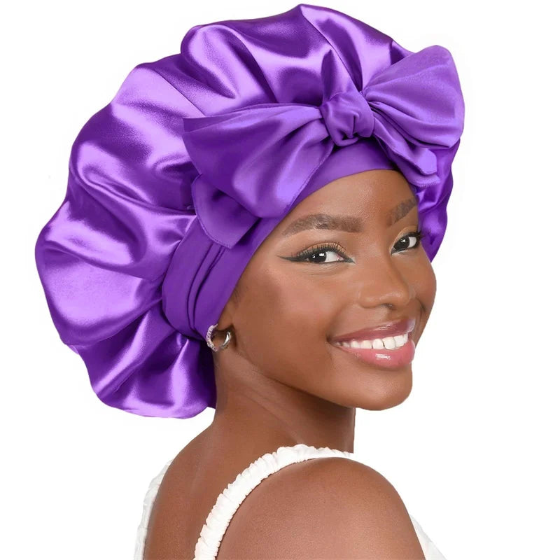 high-quality Mulberry Silk Sleeping Bonnet for Women Large Sleep Cap with Wide Elastic Tie Band for Curly Dreadlock Braid Hair C Badiee Stylez