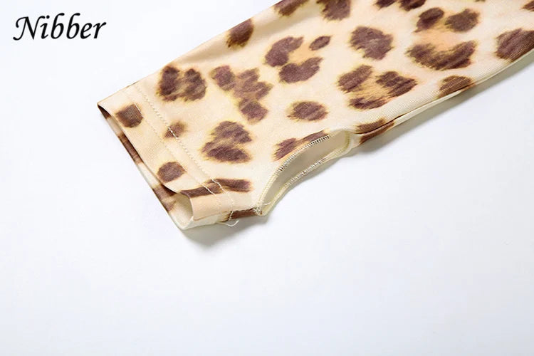 Nibber Leopard Print 2 Piece Set Women's Autumn Tracksuit Athleisure Hooded Crop Jacket + Flared Pants Stretch Matching Suit