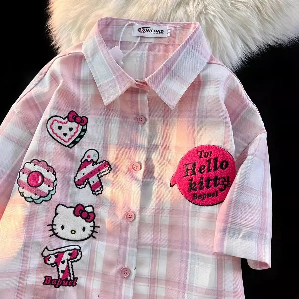 Hello Kitty Cute Short Sleeve Polo Shirts Women Sanrio Designer College Style Summer Blouse Korean Clothes Y2k New Fashion Tops D